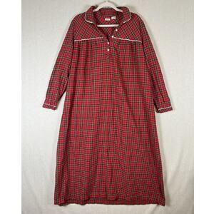 LL BEAN Flannel Traditional Nightgown Womens Size XL Pajamas Scotch Plaid Red